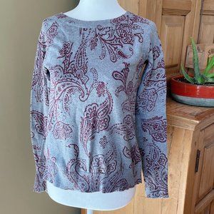 Lucky Brand Grey/Burgundy Paisley print sweater.